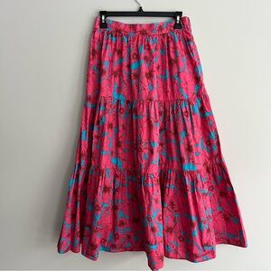 XiRENA Pink and Blue Floral Maxi Skirt Medium